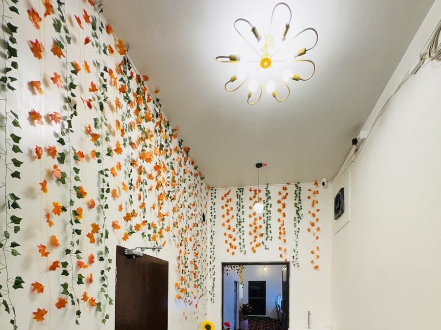 Interior hallway with floral decor at Cyber Gyaan
